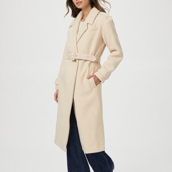 Paige Derenne Belted Coat Ivory/Light Tan Houndstooth Size Large - Picture 1 of 10